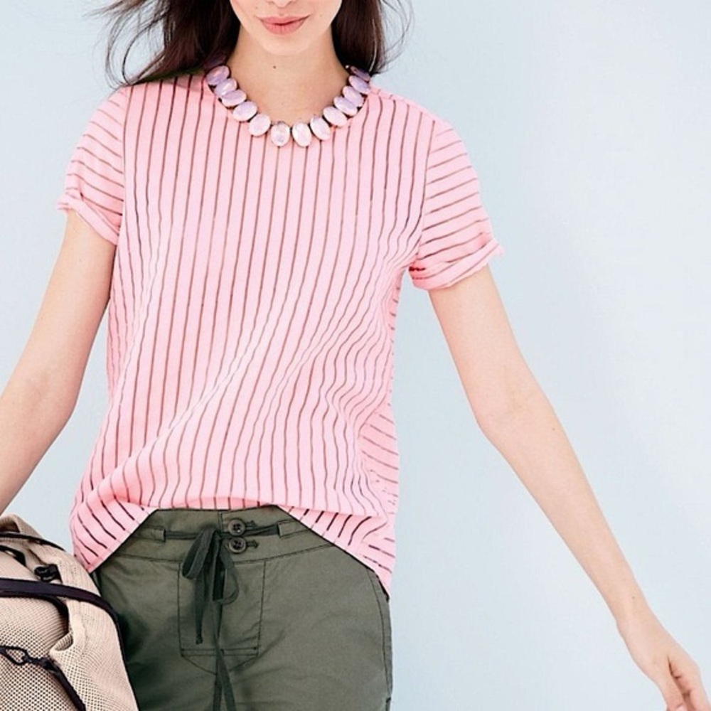 J. Crew Pink and sheer peekaboo top nwot‎  oversized fit